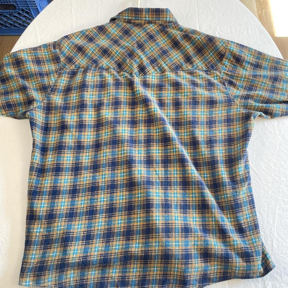 Vintage 90's yellow, blue and brown plaid button-up shirt - Picture 2 of 7